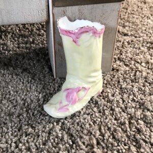 Vintage miniature porcelain pink and cream white boot